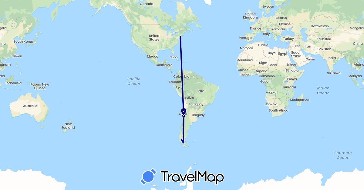 TravelMap itinerary: driving in Chile, United States (North America, South America)